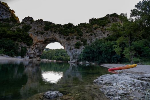 Ardeche France,view of Narural arch in Vallon Pont D'arc in Ardeche canyon in France. Europe