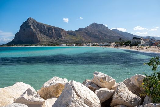 San Vito Lo Capo Sicily, San Vito lo Capo beach and Monte Monaco in background, north-western Sicily. High quality photo
