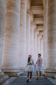 St. Peter's Basilica in the morning from Via della Conciliazione in Rome. Vatican City Rome Italy. Rome architecture and landmark. St. Peter's cathedral in Rome. Couple on city trip