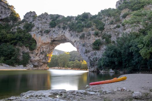 Ardeche France,view of Narural arch in Vallon Pont D'arc in Ardeche canyon in France. Europe