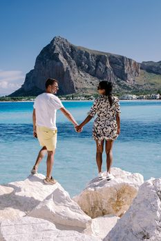 San Vito Lo Capo Sicily, San Vito lo Capo beach and Monte Monaco in background, north-western Sicily. High quality photo