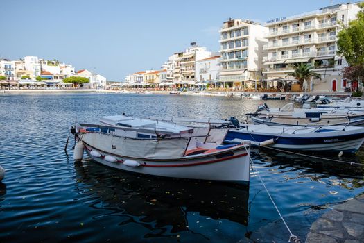 Agios Nikolaos, Crete, Greece. Agios Nikolaos is a picturesque town in the eastern part of the island Crete built on the northwest side of the peaceful bay of Mirabello Crete Greece