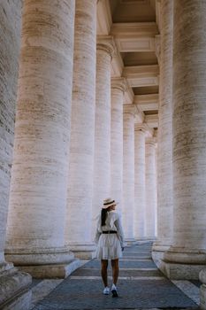 St. Peter's Basilica in the morning from Via della Conciliazione in Rome. Vatican City Rome Italy. Rome architecture and landmark. St. Peter's cathedral in Rome. Couple on city trip