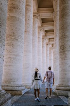 St. Peter's Basilica in the morning from Via della Conciliazione in Rome. Vatican City Rome Italy. Rome architecture and landmark. St. Peter's cathedral in Rome. Couple on city trip