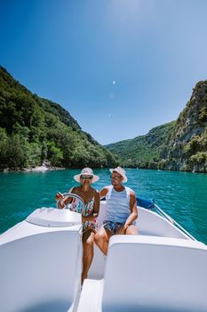 view to the cliffy rocks of Verdon Gorge at lake of Sainte Croix, Provence, France, near Moustiers SainteMarie, department Alpes de Haute Provence, region Provence Alpes Cote Azur. France