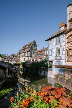 Colmar, Alsace, France. Petite Venice, water canal and traditional half timbered houses. Colmar is a charming town in Alsace, France. Beautiful view of colorful romantic city Colmar