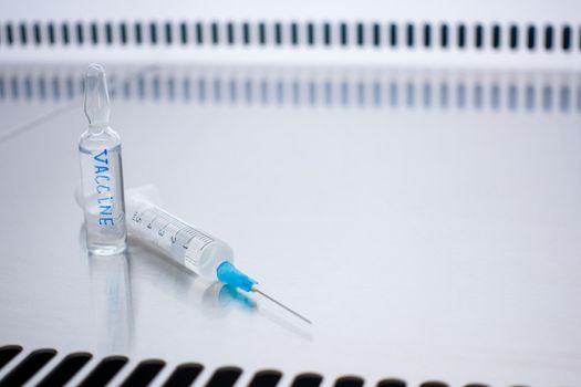 Close-up of the vaccine in a sealed vial. Kit for vaccination.