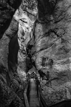 Wooden path inside a canyon