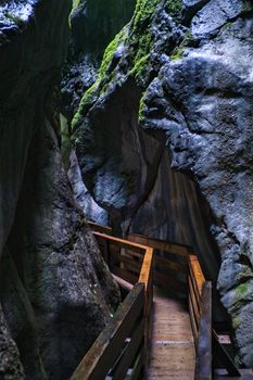 Wooden path inside a canyon