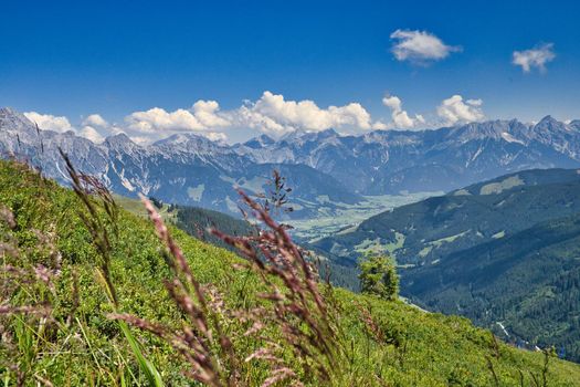mountain landscape in summe with clouds