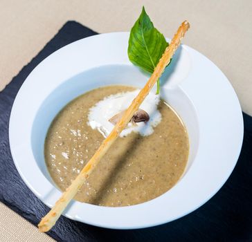 Beautiful mushroom soup close up