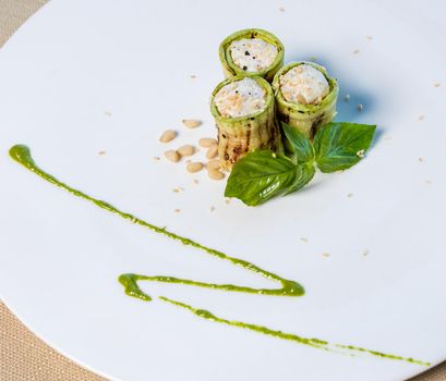 Beautiful green vegetable garnish close up