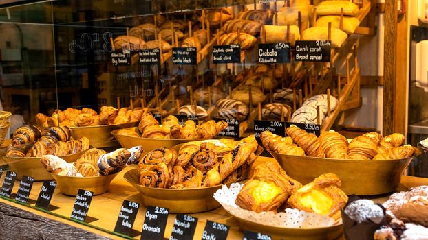 French bread, candy store, showcase