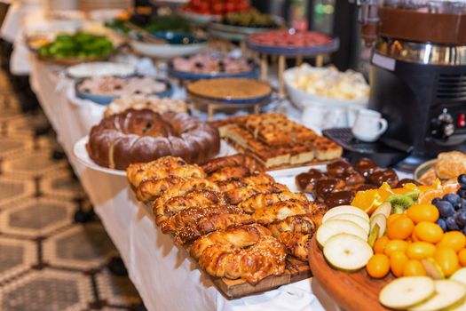 Tasty breakfast table at the restaurant