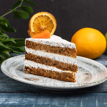 Tasty lemon cake with leaves