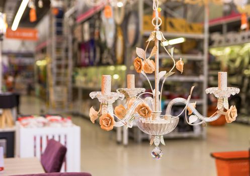 White glass Chandelier at the store