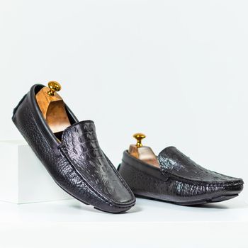 Men's classic black shoes close up