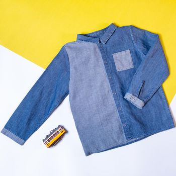 Blue denim jean shirt isolated top view