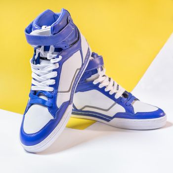 Blue white high tops shoes isolated