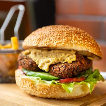 Vegetarian, Veggie burger close up