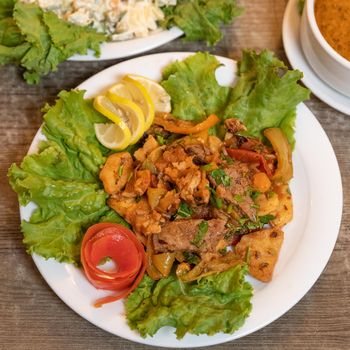 Beautiful Turkish meat meal top view