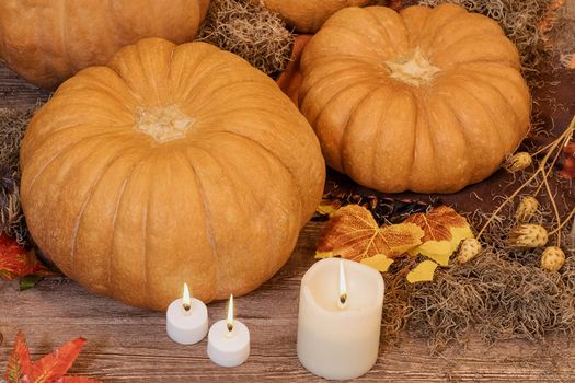 Halloween Pumpkins with candles straw