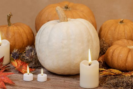Halloween Pumpkins with candles straw