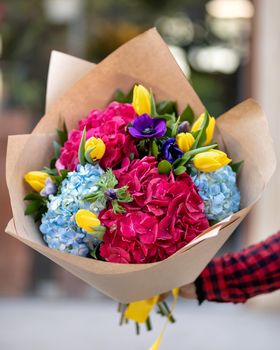 Beautiful colorful flower bouquet with blur background