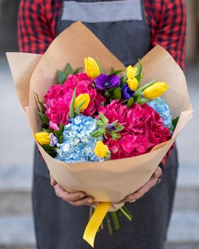 Beautiful colorful flower bouquet with blur background