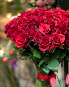 Red rose bouquet close up