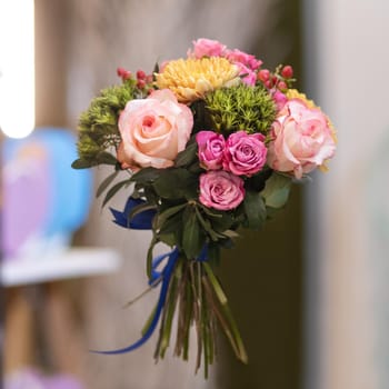 Beautiful flower bouquet in the air