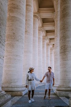 St. Peter's Basilica in the morning from Via della Conciliazione in Rome. Vatican City Rome Italy. Rome architecture and landmark. St. Peter's cathedral in Rome. Couple on city trip