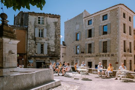 View of Gordes, a small medieval town in Provence, France June 2020 . A view of the ledges of the roof of this beautiful village and landscape. Europe