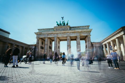 Front picture of the Brandenburger Gate in Berlin, Germany in summer time.
