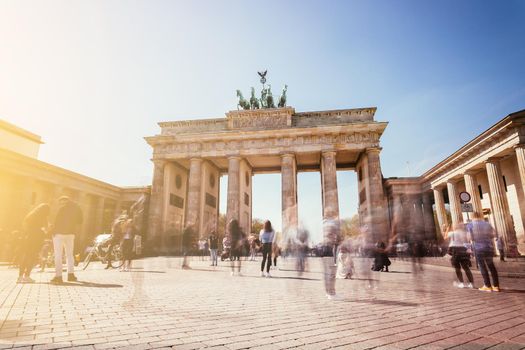 Front picture of the Brandenburger Gate in Berlin, Germany in summer time.