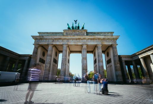 Front picture of the Brandenburger Gate in Berlin, Germany in summer time.