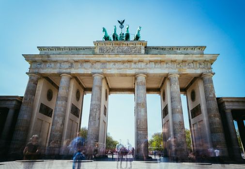 Front picture of the Brandenburger Gate in Berlin, Germany in summer time.