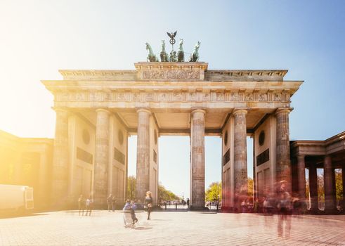 Front picture of the Brandenburger Gate in Berlin, Germany in summer time.