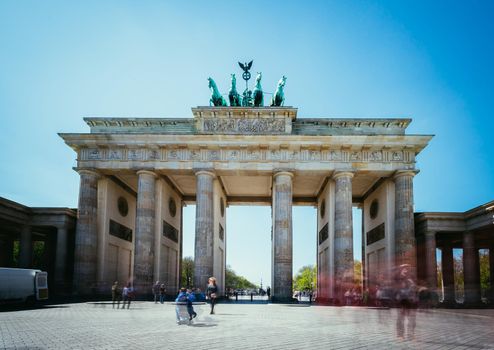 Front picture of the Brandenburger Gate in Berlin, Germany in summer time.