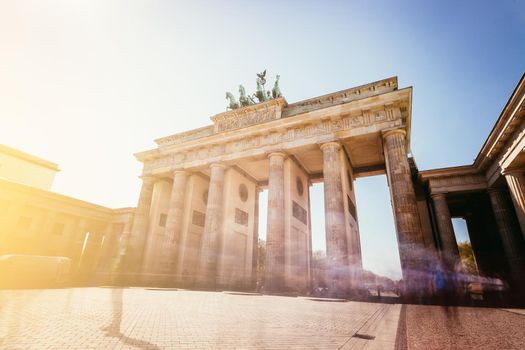 Front picture of the Brandenburger Gate in Berlin, Germany in summer time.