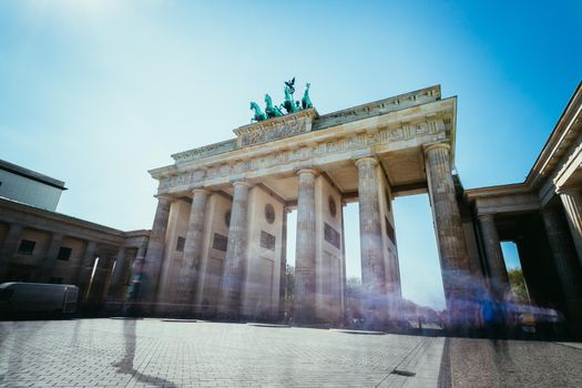 Front picture of the Brandenburger Gate in Berlin, Germany in summer time.