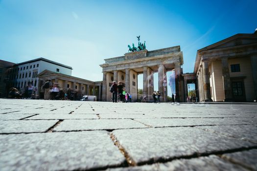 Front picture of the Brandenburger Gate in Berlin, Germany in summer time.