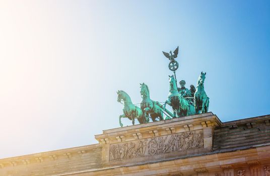 Front picture of the Brandenburger Gate in Berlin, Germany in summer time.