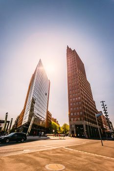 Potsdamer square, Berlin: Skyscrapers evening scenery