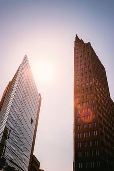 Potsdamer square, Berlin: Skyscrapers evening scenery