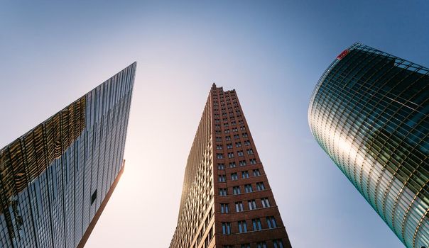 Potsdamer square, Berlin: Skyscrapers evening scenery