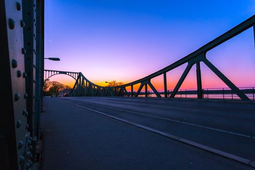 Silhouette of Glienicker Bridge in Berlin, evening scenery