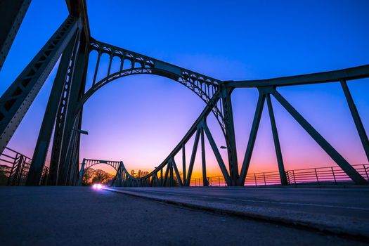 Silhouette of Glienicker Bridge in Berlin, evening scenery