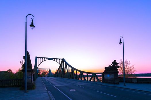 Silhouette of Glienicker Bridge in Berlin, evening scenery