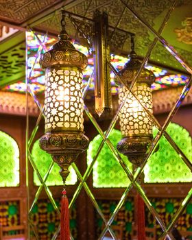 Arabic lantern in the interior, Ramadan background